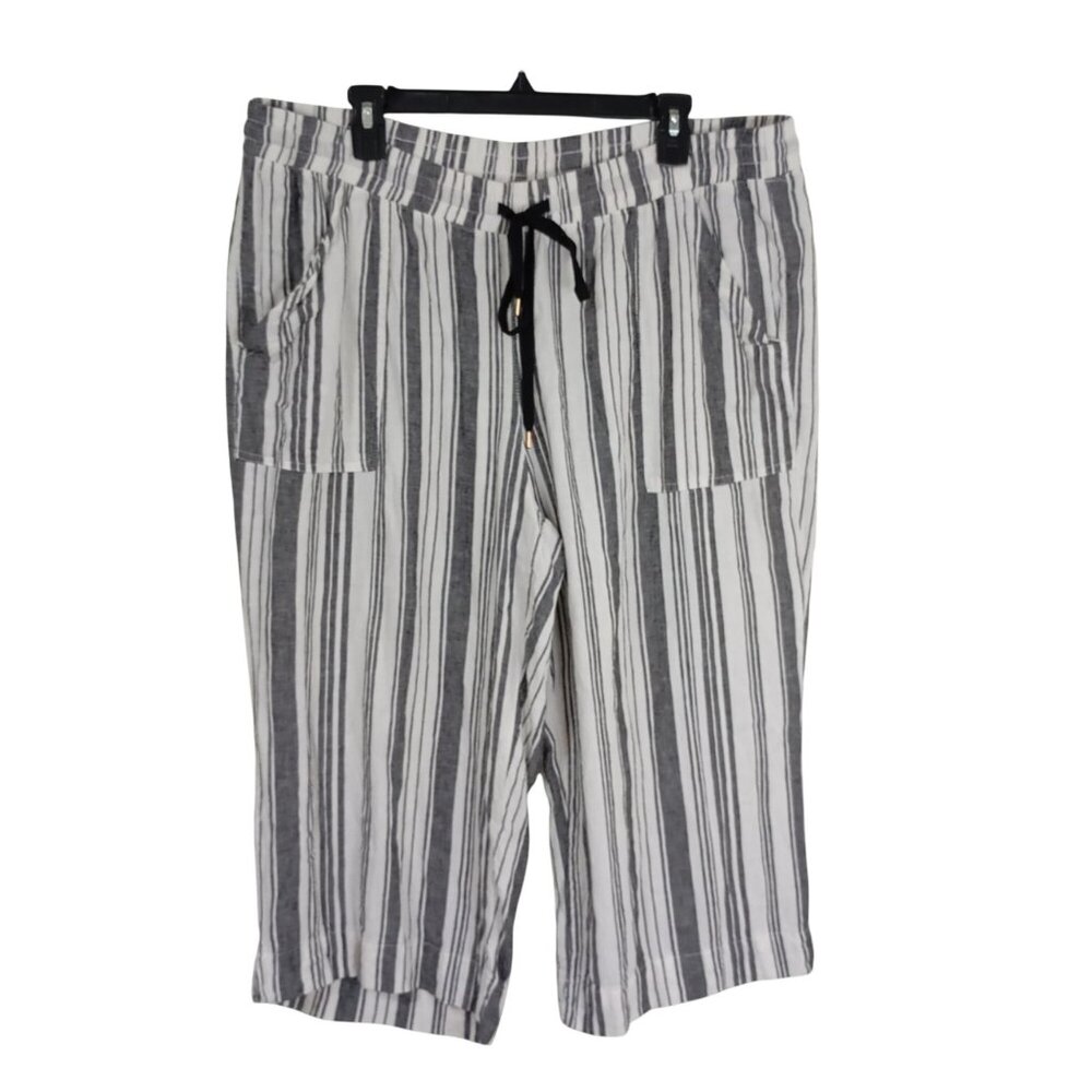 Land N Sea Cropped Pants Linen Blend  Size 2X Striped Drawstring Waist Women’s
